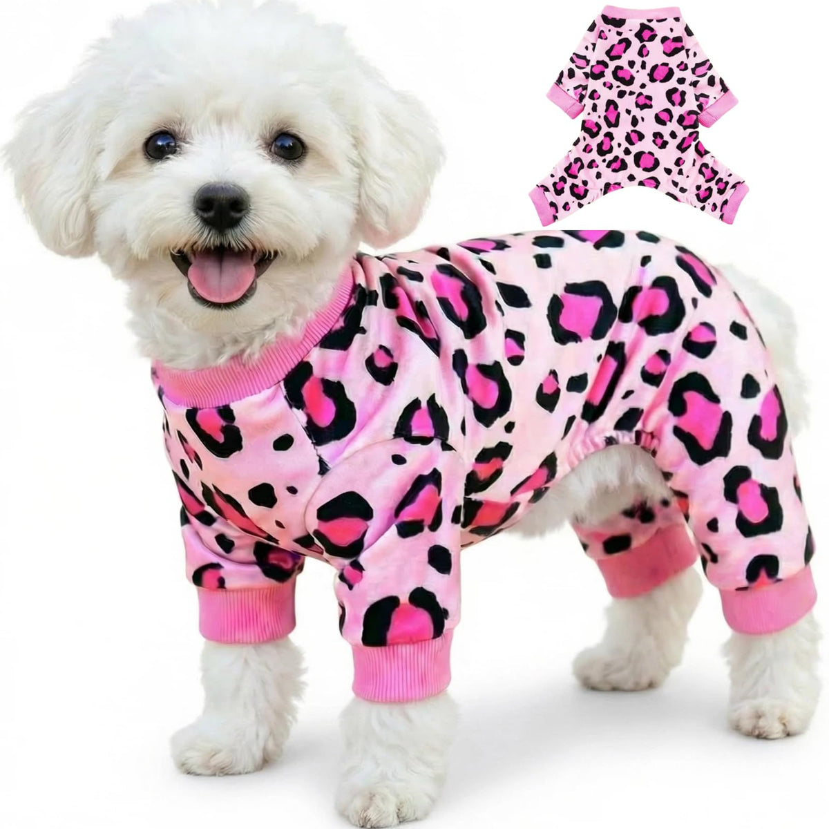 Pijama para perros Generic, frente: ofrece confort suave y sensación calmante.