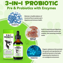 Generic Probiotics para perros, gotero de vidrio para dosificación precisa.