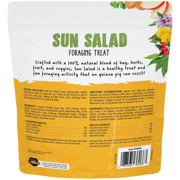 Sun Seed Vita Prima Sun Salad para cobayas, mezcla rica en fibra para la dieta diaria.