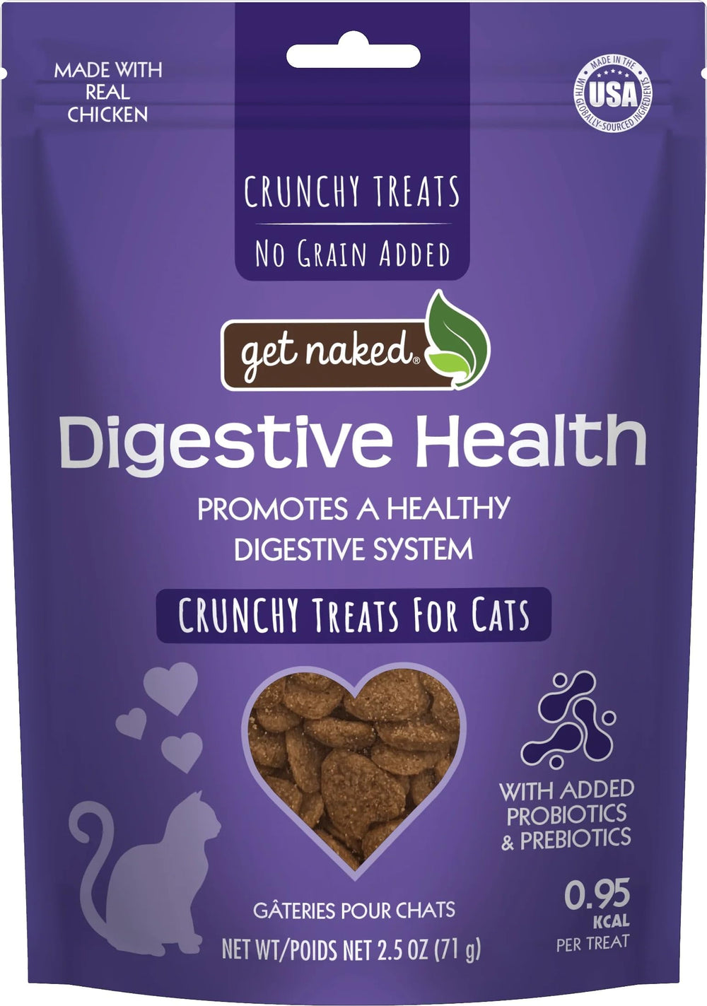 Get Naked Digestive Health tentempiés crujientes, envase hermético para conservar frescura.