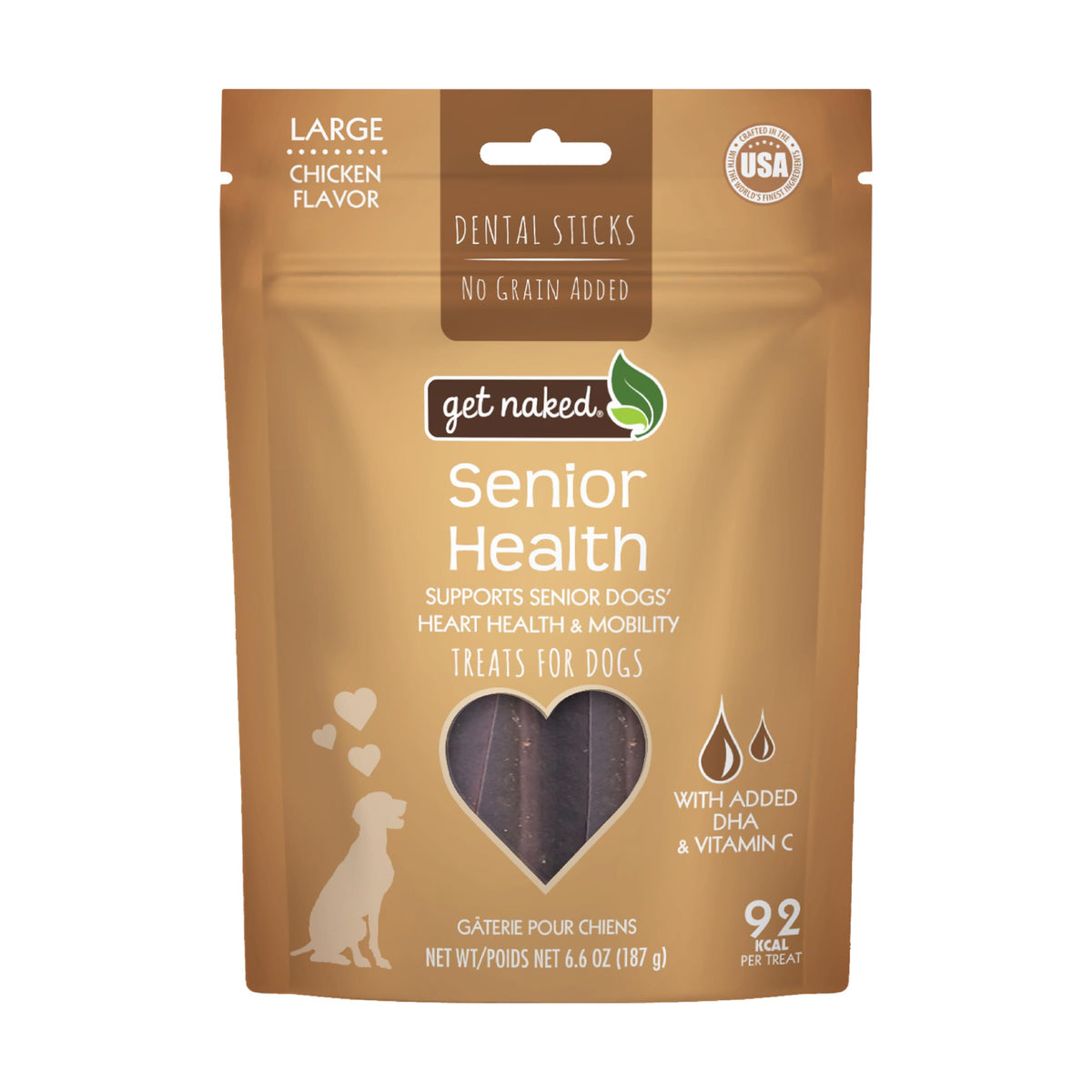 Get Naked Palitos Dentales, empaque bolsa 6.6 oz, snack dental para perros grandes.