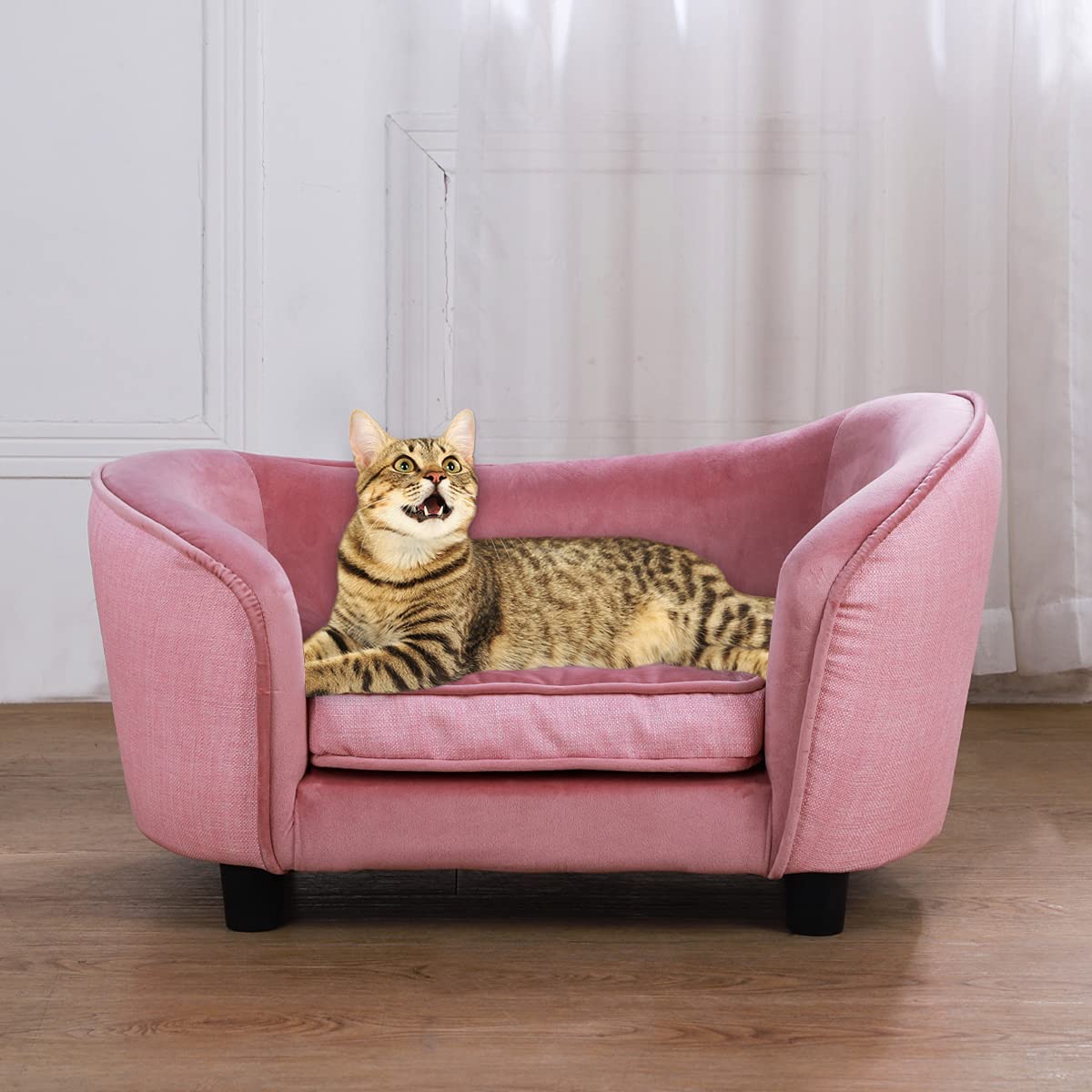 Getifun cama para mascotas rosa, vista frontal con tela aterciopelada