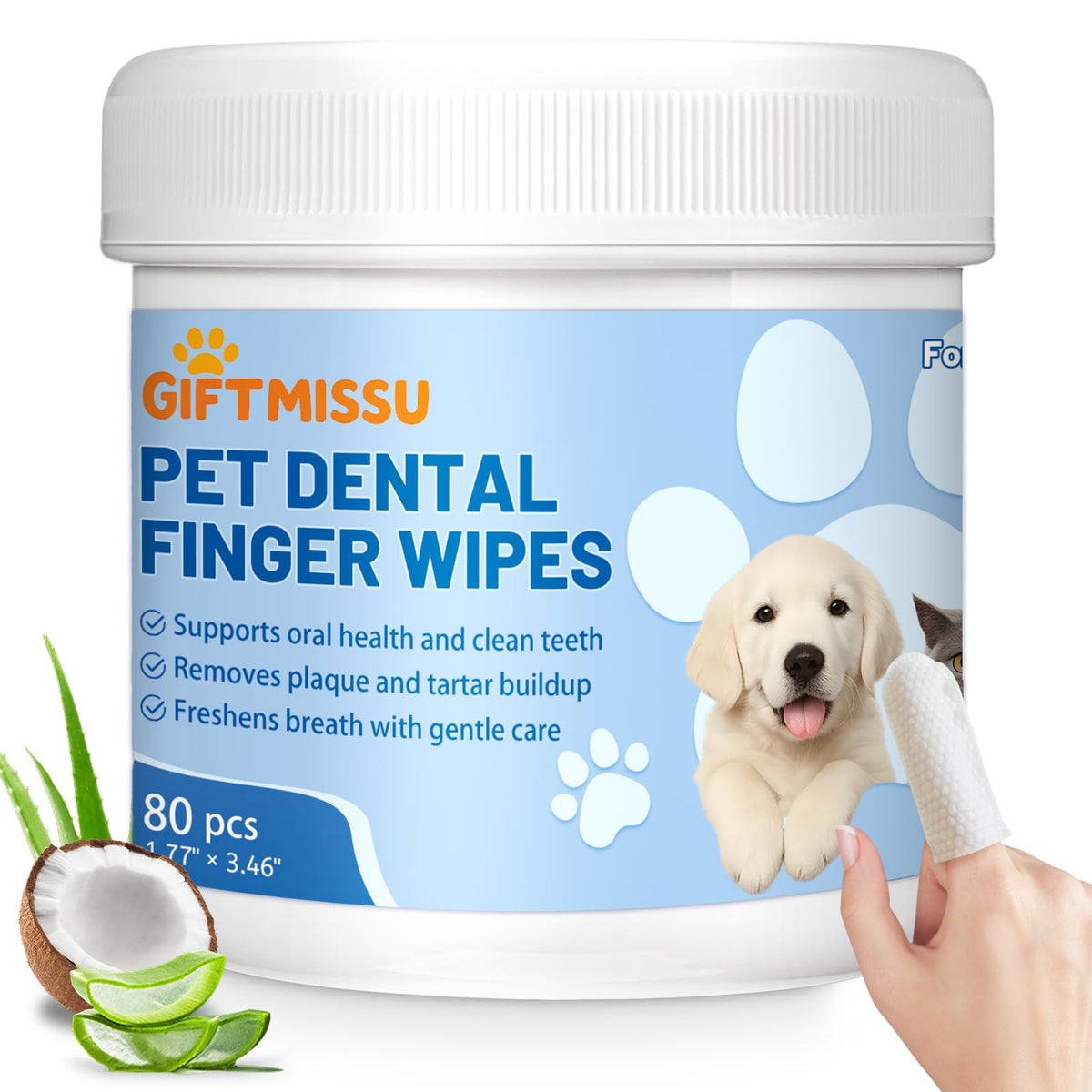 GIFTMISSU: toallitas dentales para dedo 80 unidades para limpieza diaria de perros y gatos.