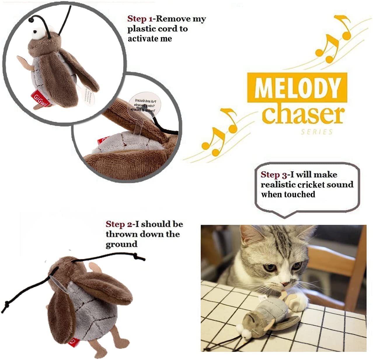 Gigwi grillo uso en interiores, ideal para gatitos curiosos.