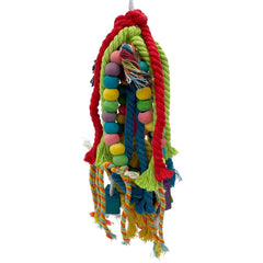 Nudos de algodón coloridos en el juguete GILYGI estimulan acicalamiento y curiosidad.