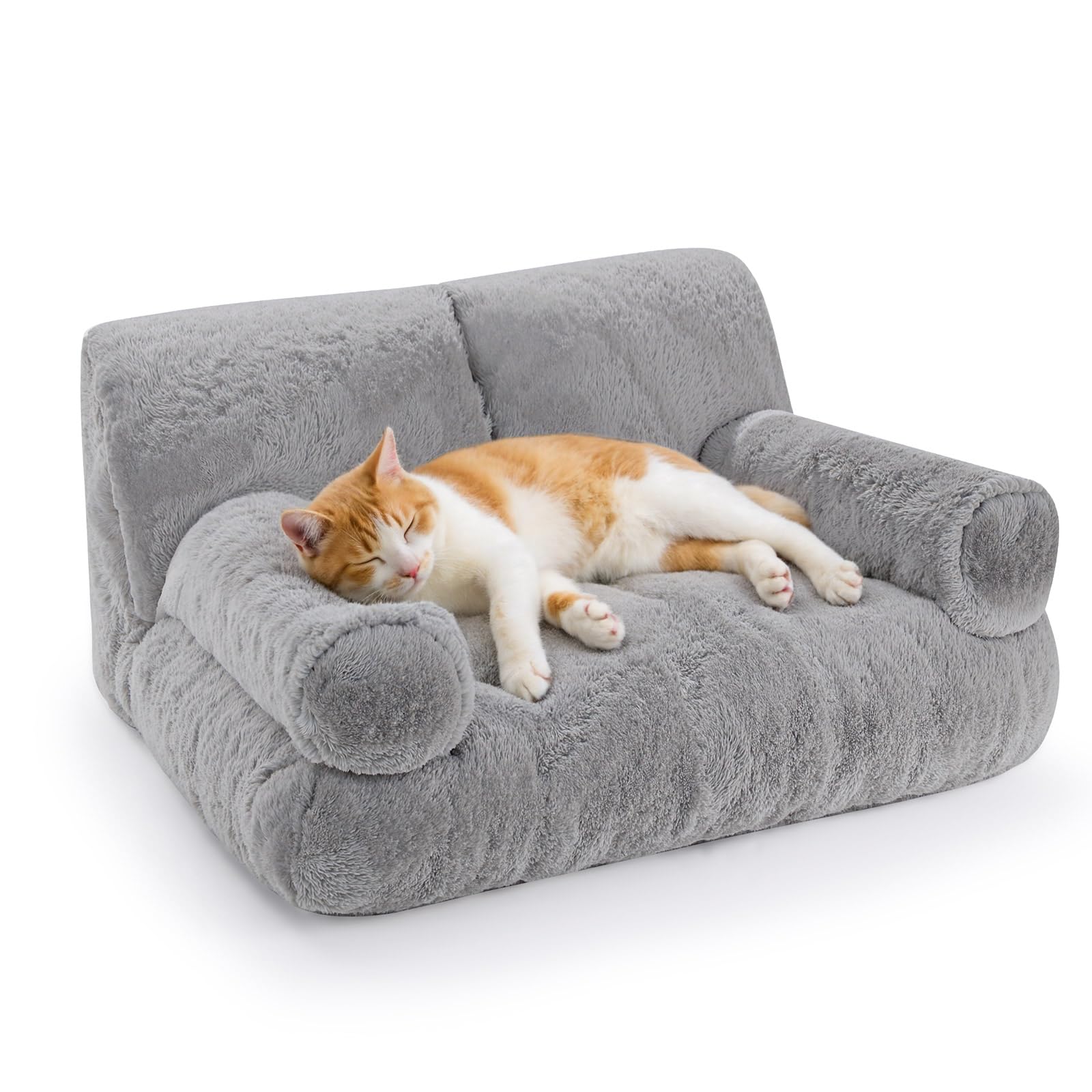 Cama Gimars para gatos gris, vista frontal, relleno suave para mayor confort.