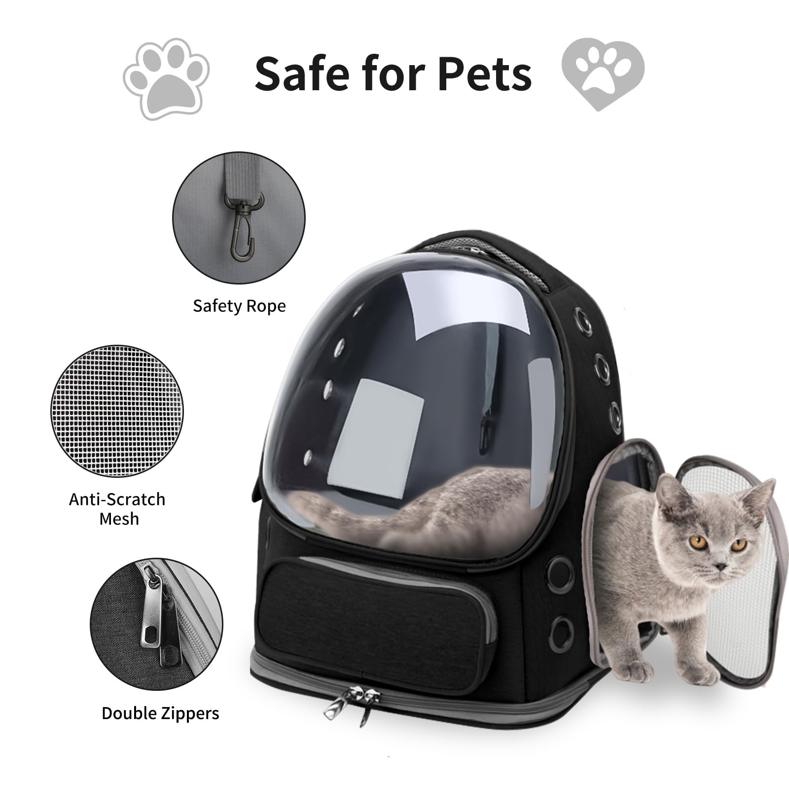 GixDix mochila para gato, correa de seguridad integrada para evitar escapadas