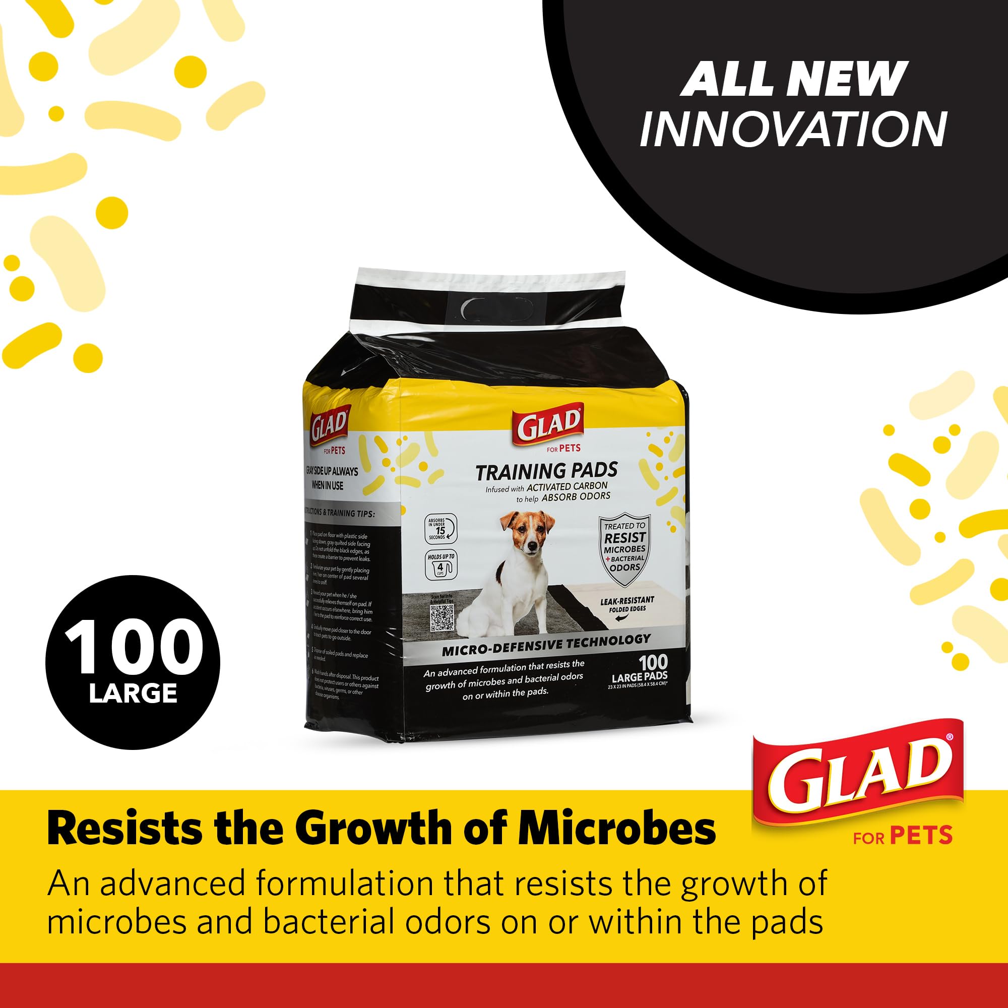 Glad pad carbón activado para cachorros, absorción rápida que transforma líquidos en gel.
