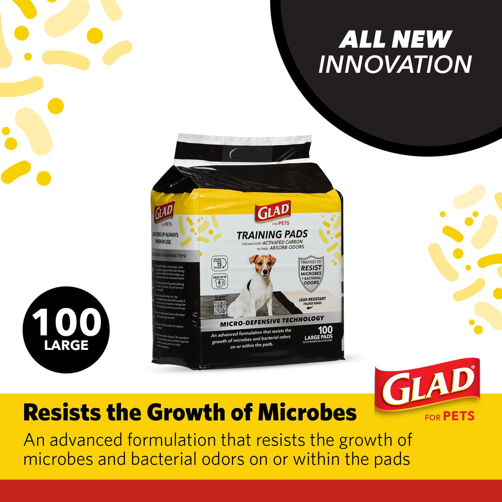 Glad pad carbón activado para cachorros, absorción rápida que transforma líquidos en gel.