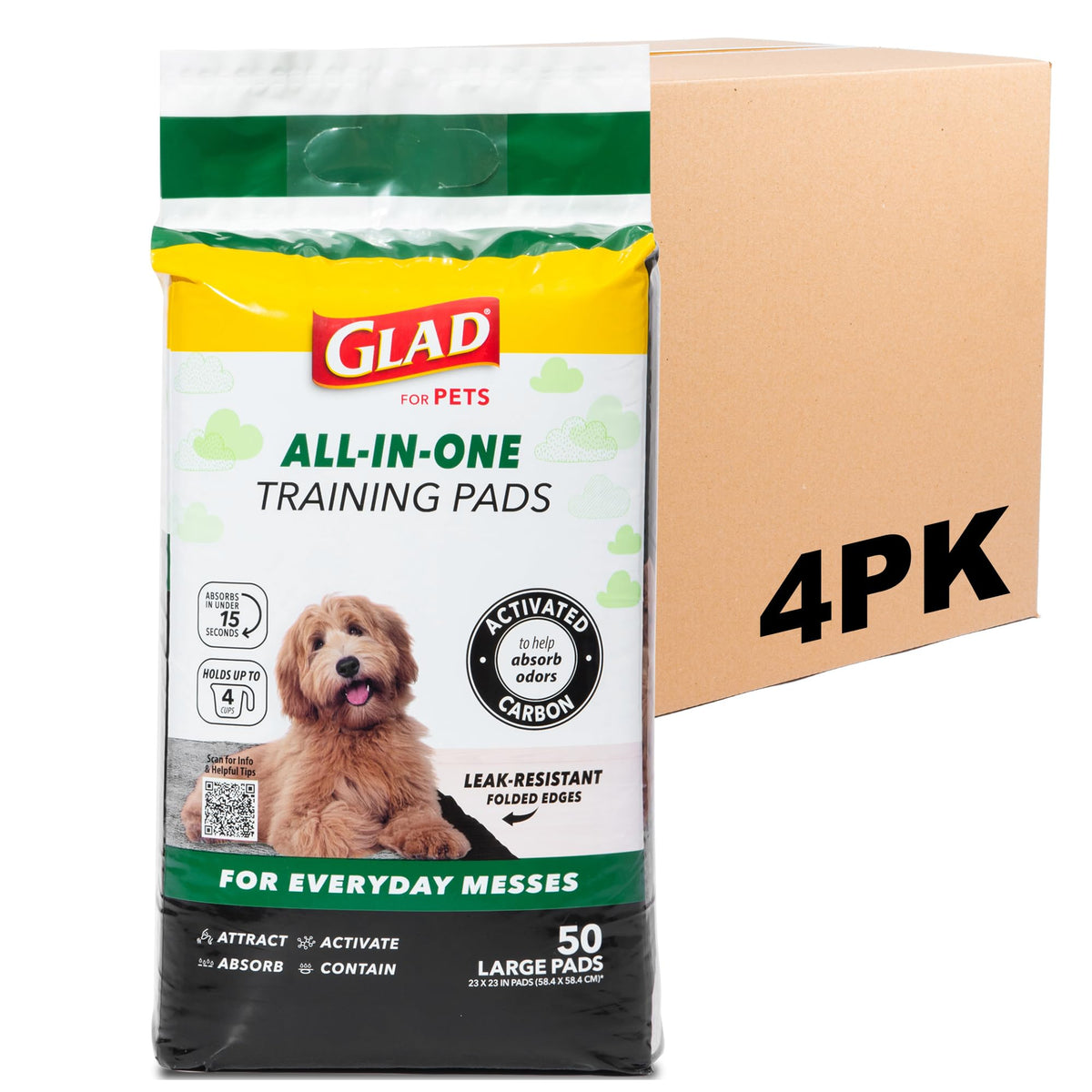 Glad pads de entrenamiento para perros con carbón activo, ideal para control de olores