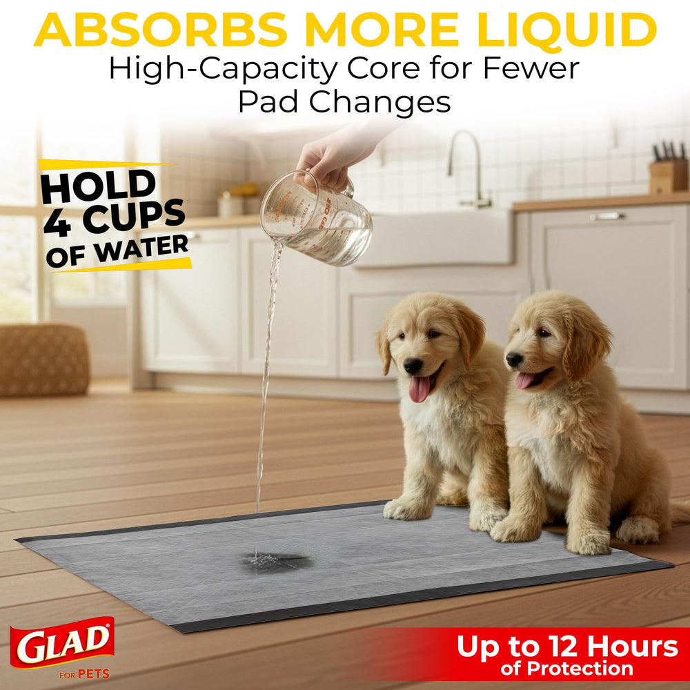 Glad para Mascotas: almohadillas multicapa que absorben rápidamente y evitan derrames.