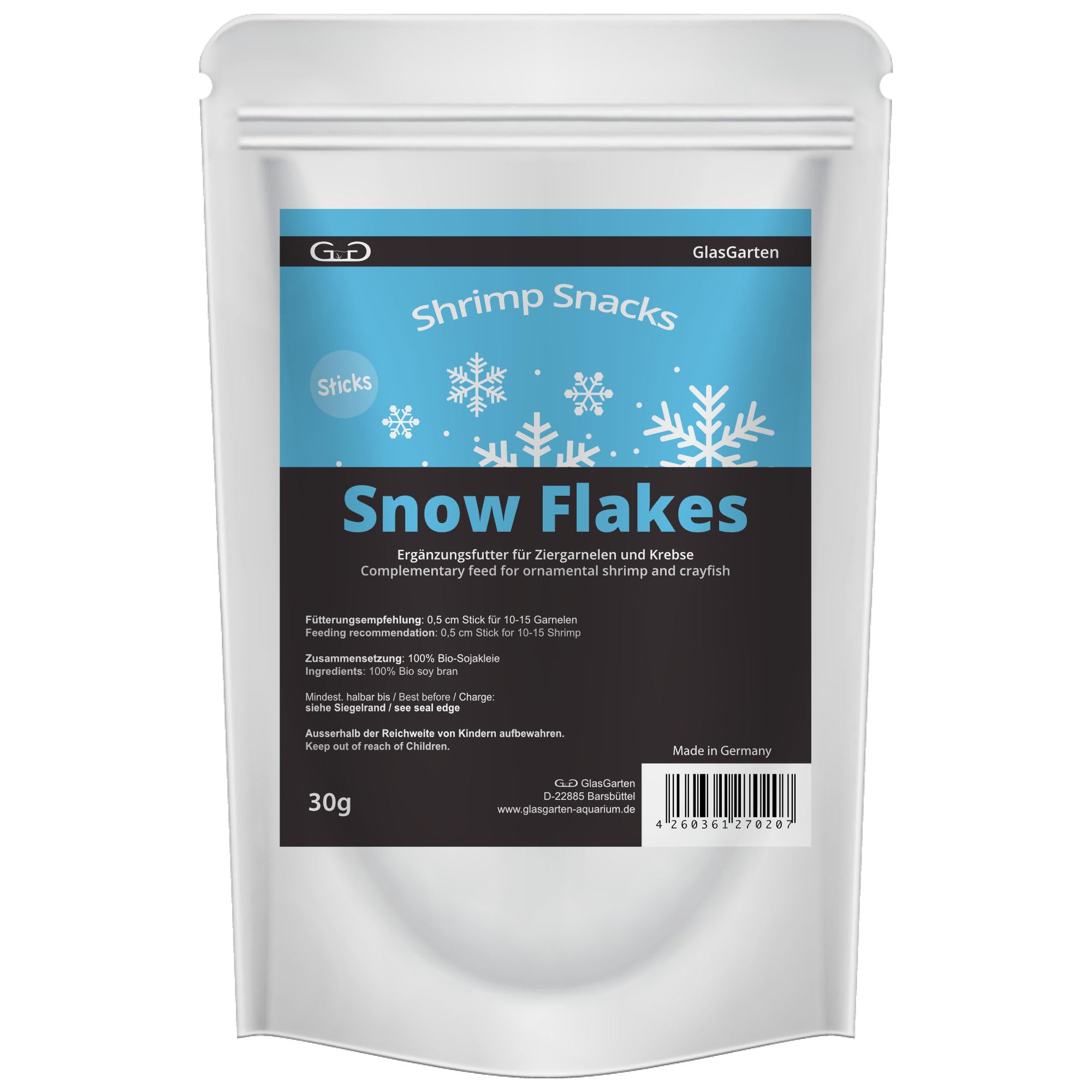 GlasGarten Copos de Nieve en envase, snack sabroso para gambas.