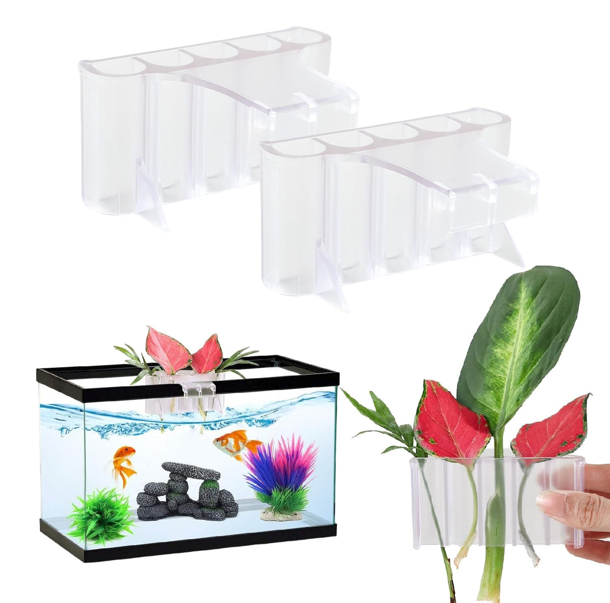 GLEFLE portaplantas para acuario colgante superior, soporte estable para plantas acuáticas.