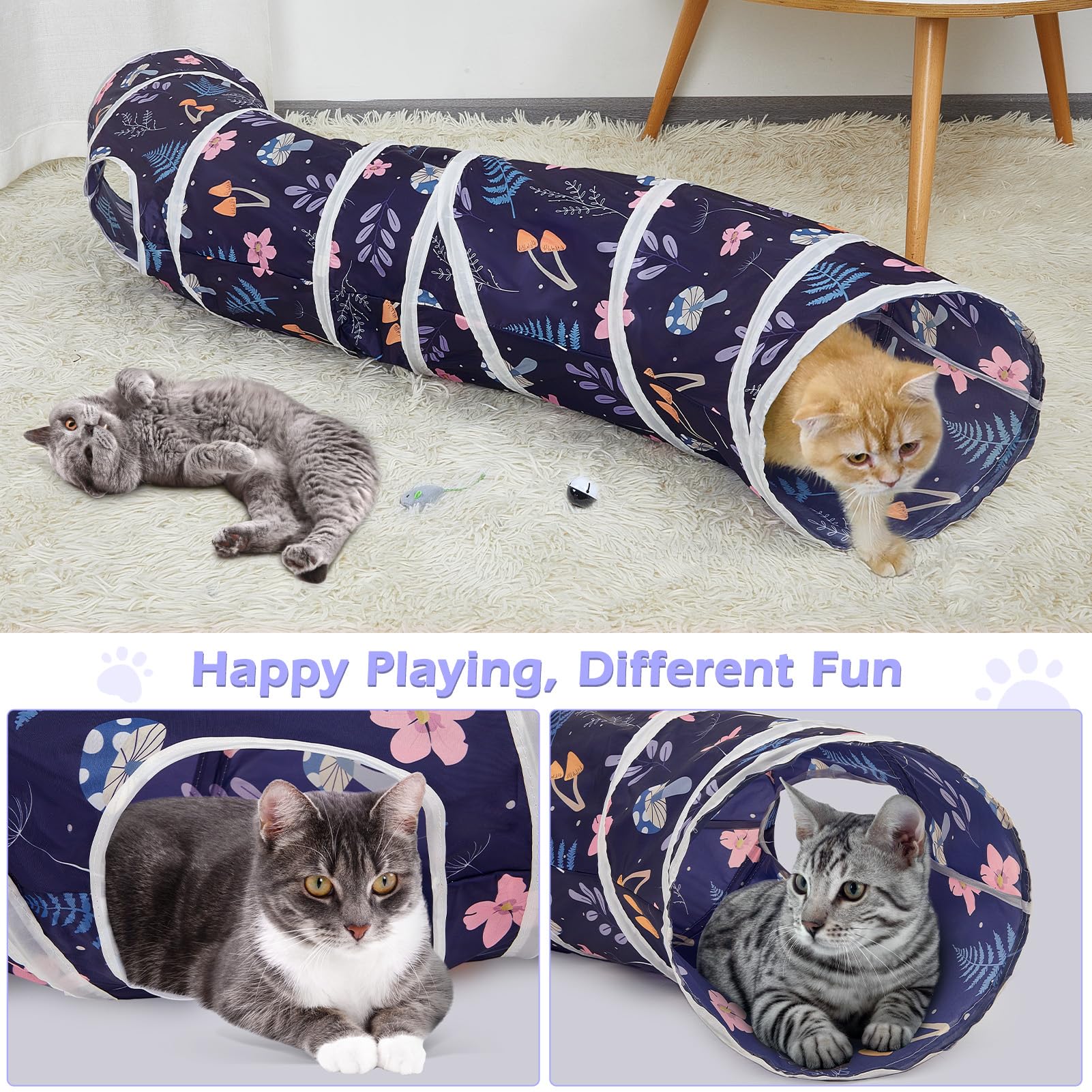Interior espacioso de Glittme Cat Tunnel para gatos curiosos y juego
