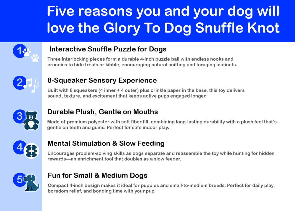 Glory To Dog Blue Snuffle Knot: diseño de tres piezas para múltiples rutas de recompensa.