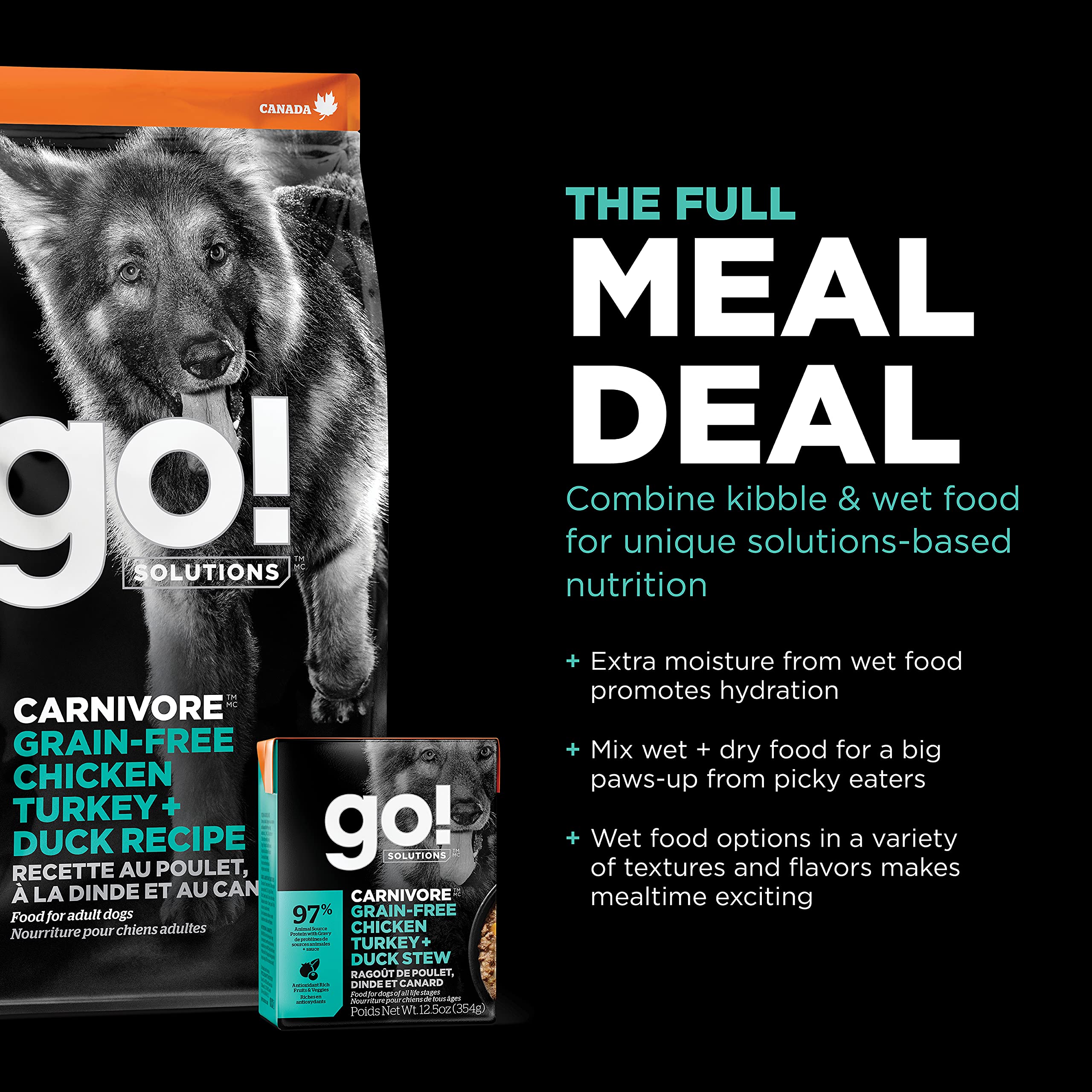 Go! Solutions Carnivore: mezcla de pollo, pavo y pato para paladar exigente