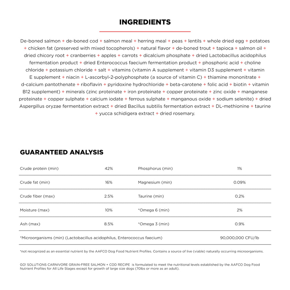 Go! Solutions Carnivore: primeros 4 ingredientes de origen animal, proteína de calidad.