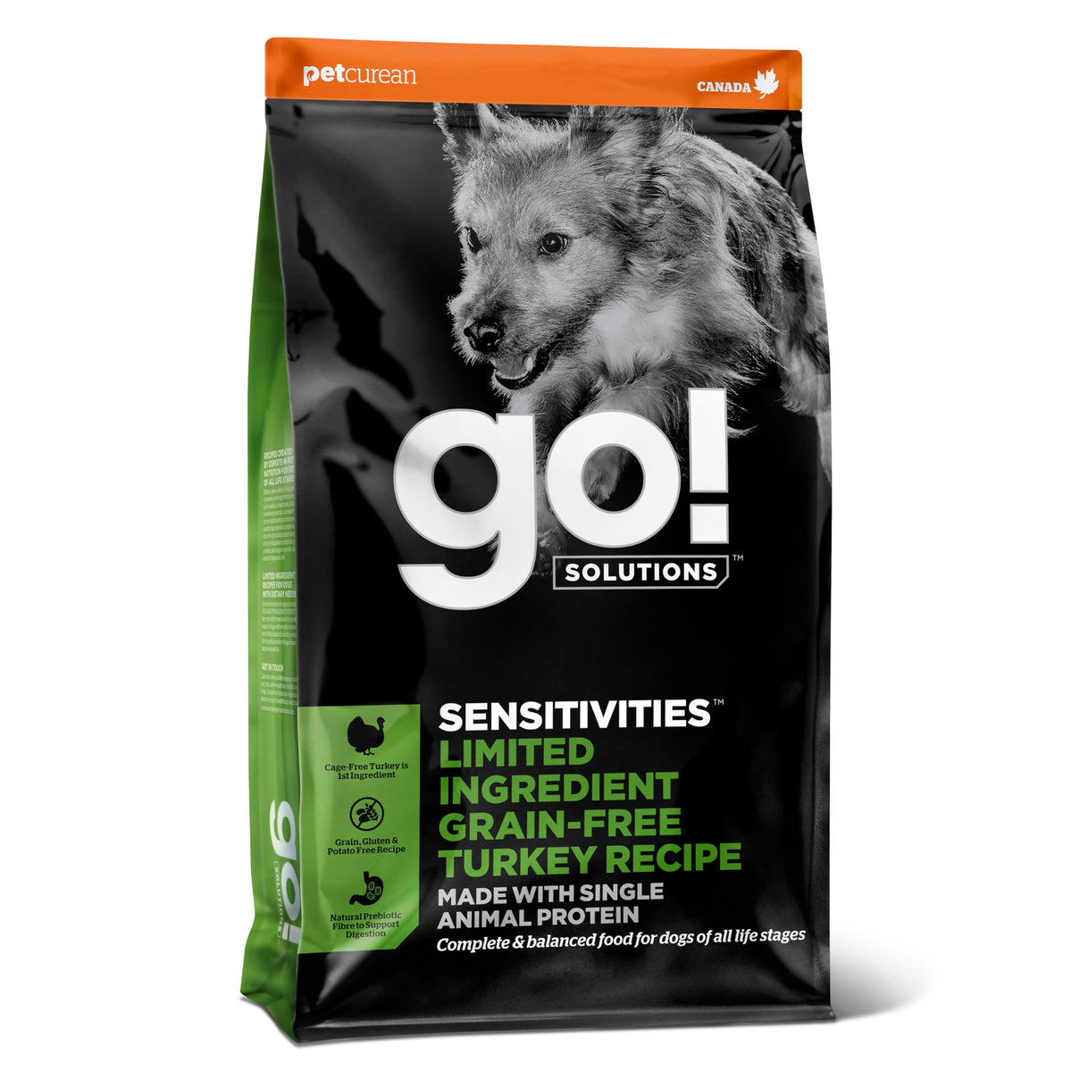 Go! Solutions Sensitivities pavo sin granos, bolsa de 1,59 kg para estómagos sensibles.