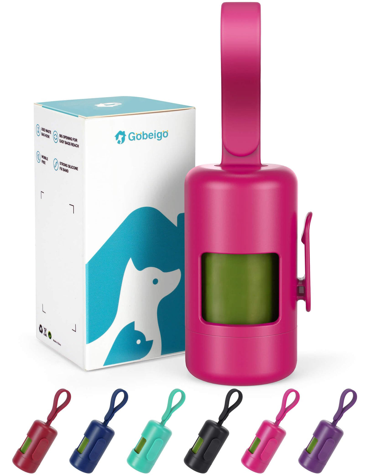 Gobeigo porta-bolsas con gancho práctico para paseos sin complicaciones.