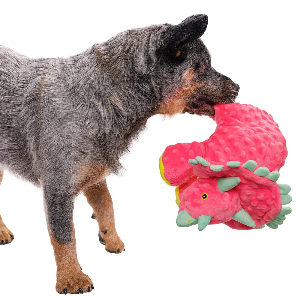 GoDog Dinos Frills, peluche à bulles rose grand, résistante et amusante.