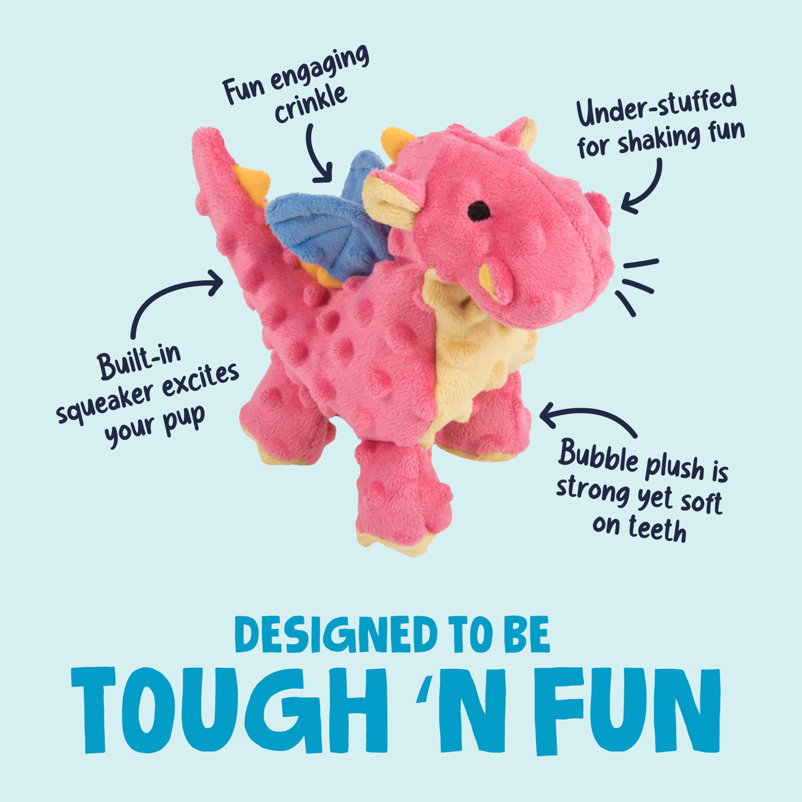 goDog dragones-peluche burbujas coral pequeño, sonido incorporado para estimular juego