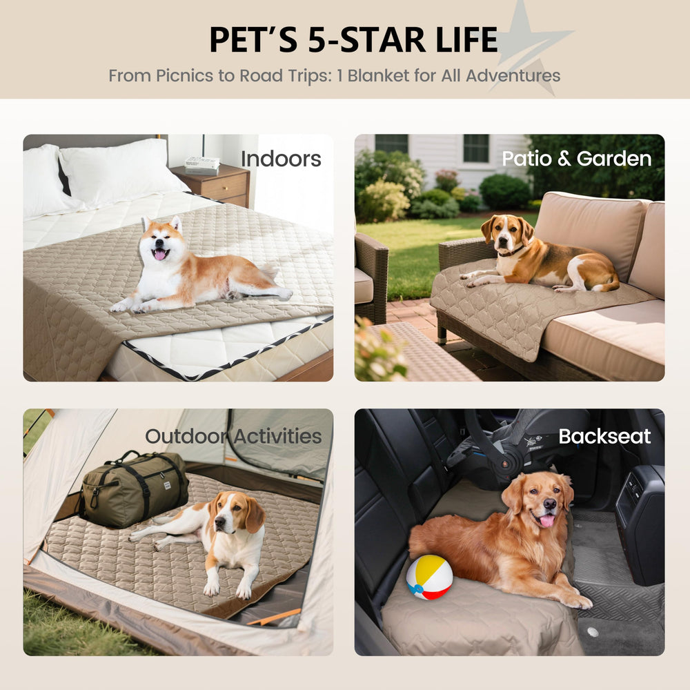 Gogobunny manta impermeable tres veces resistente, desplegada, ideal para uso diario en casa.
