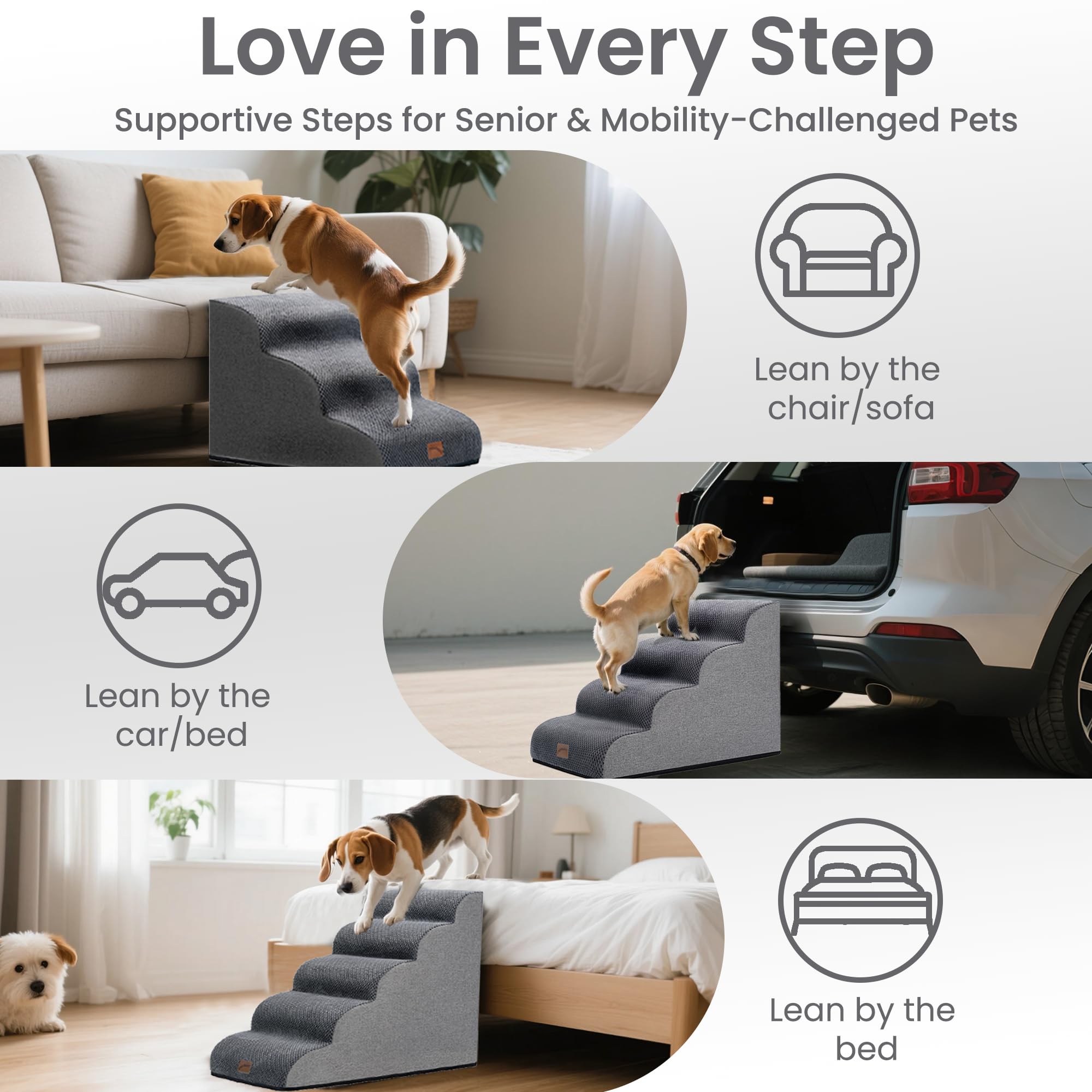 GoGoBunny tres-tamaños-ajuste permiten adaptar la escalera a camas y sofás