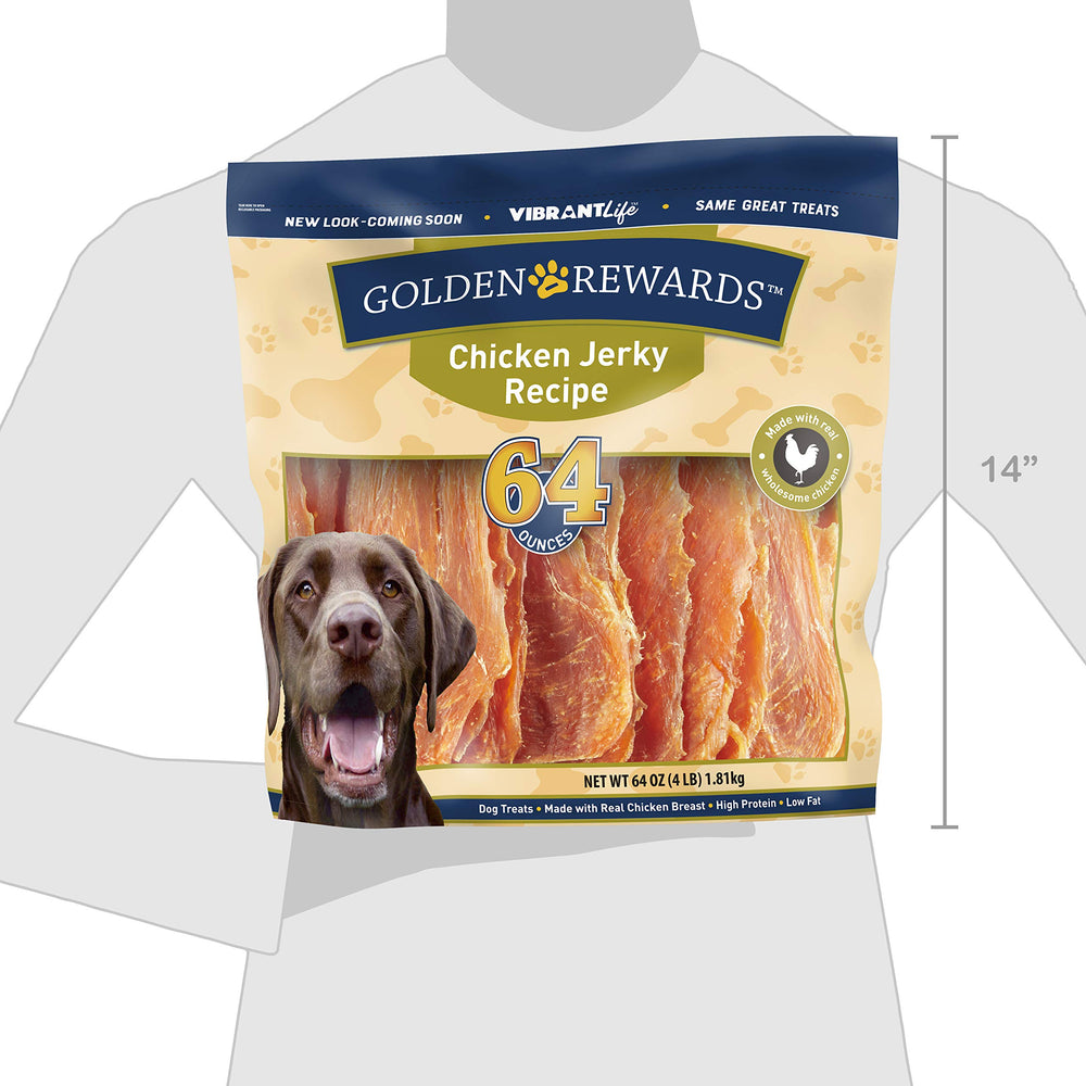 Golden Rewards jerky de pollo, textura suave para perros de todas las edades.