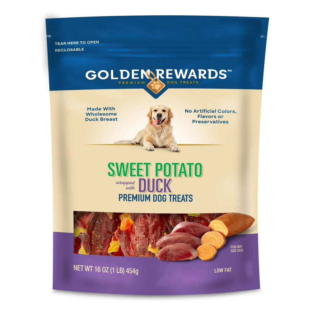 Golden|Rewards pato envuelto en batata, bocado sabroso para entrenamiento.