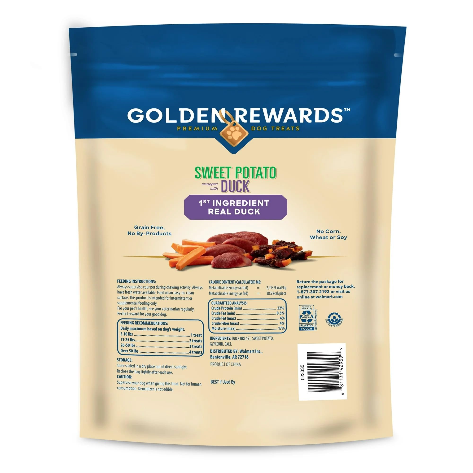 Golden|Rewards bocado masticable de pato envuelto en batata para perros de todas las tallas.