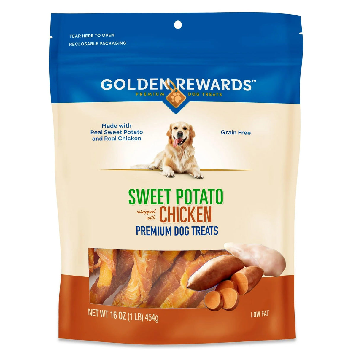 Golden Rewards recompensas para perro con pechuga de pollo y patata dulce, ideal para entrenamiento