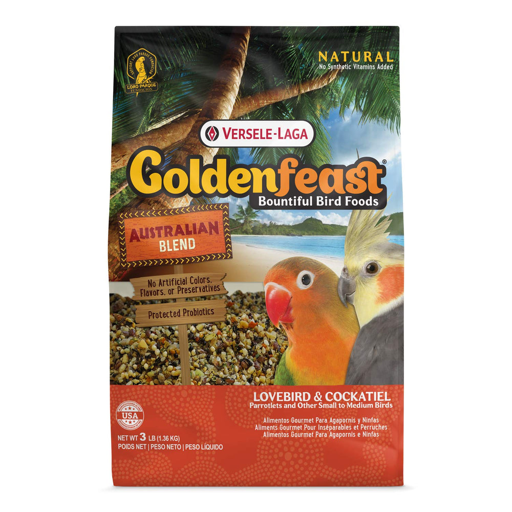 Goldenfeast, Mezcla Australiana en bolsa, promueve exploración y dieta variada para aves.