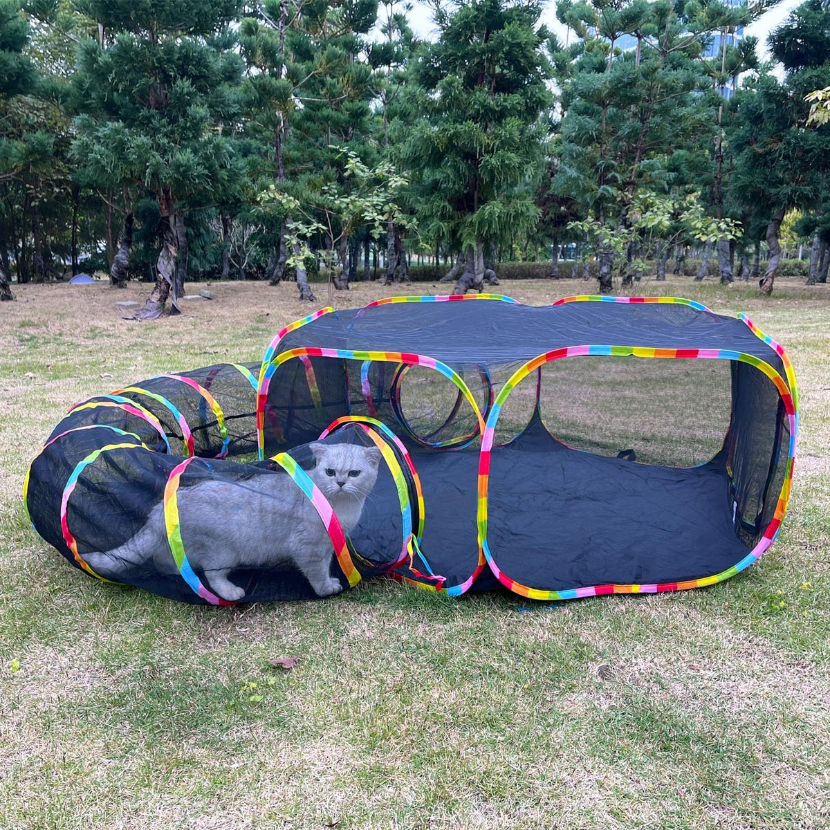 GONPETGP jaula exterior para gatos con juego circular, seguridad al aire libre
