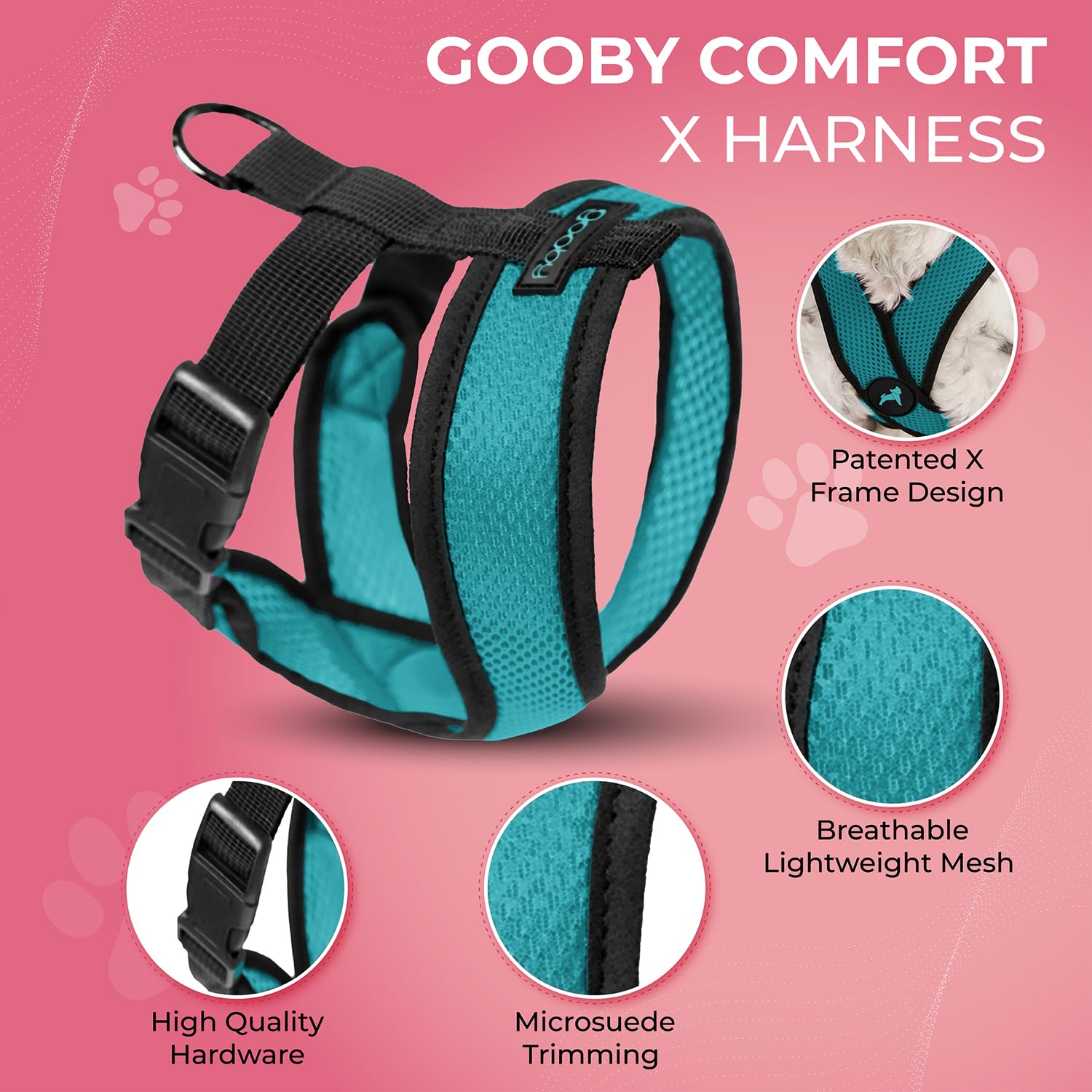 Arnés Gooby Comfort X turquesa, enfoque malla ligera para respiración