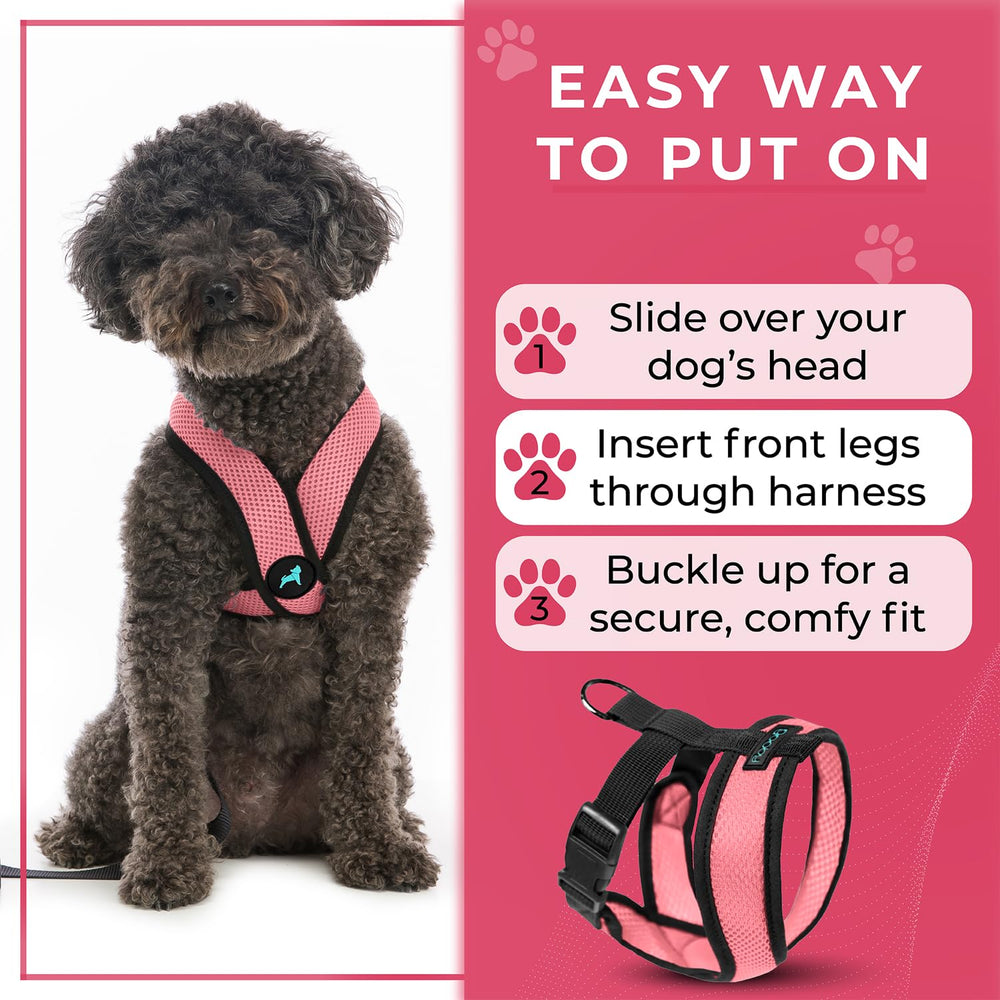Gooby Comfort X Harness rosa, ideal para paseos diarios en interiores y exteriores.