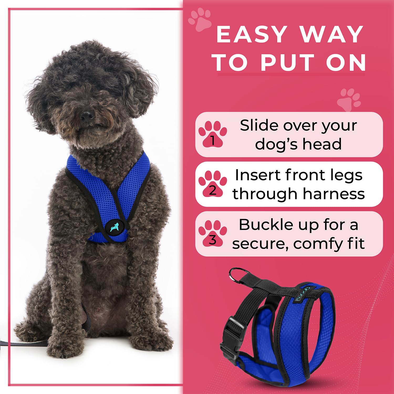Gooby Comfort X Harness azul, uso diario en interiores y exteriores.