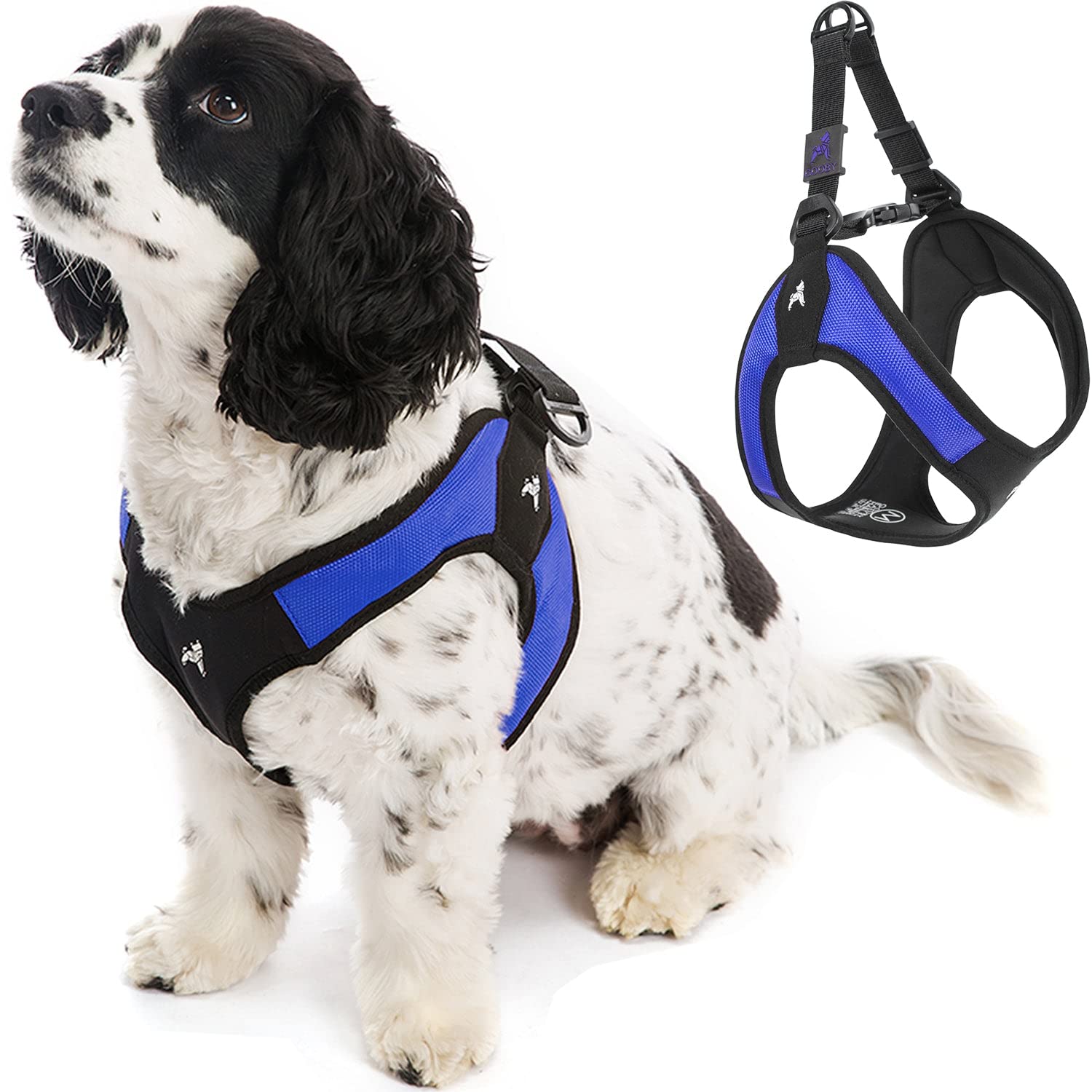 Gooby Escape Free Easy Fit: arnés azul grande evita escapes durante paseos.