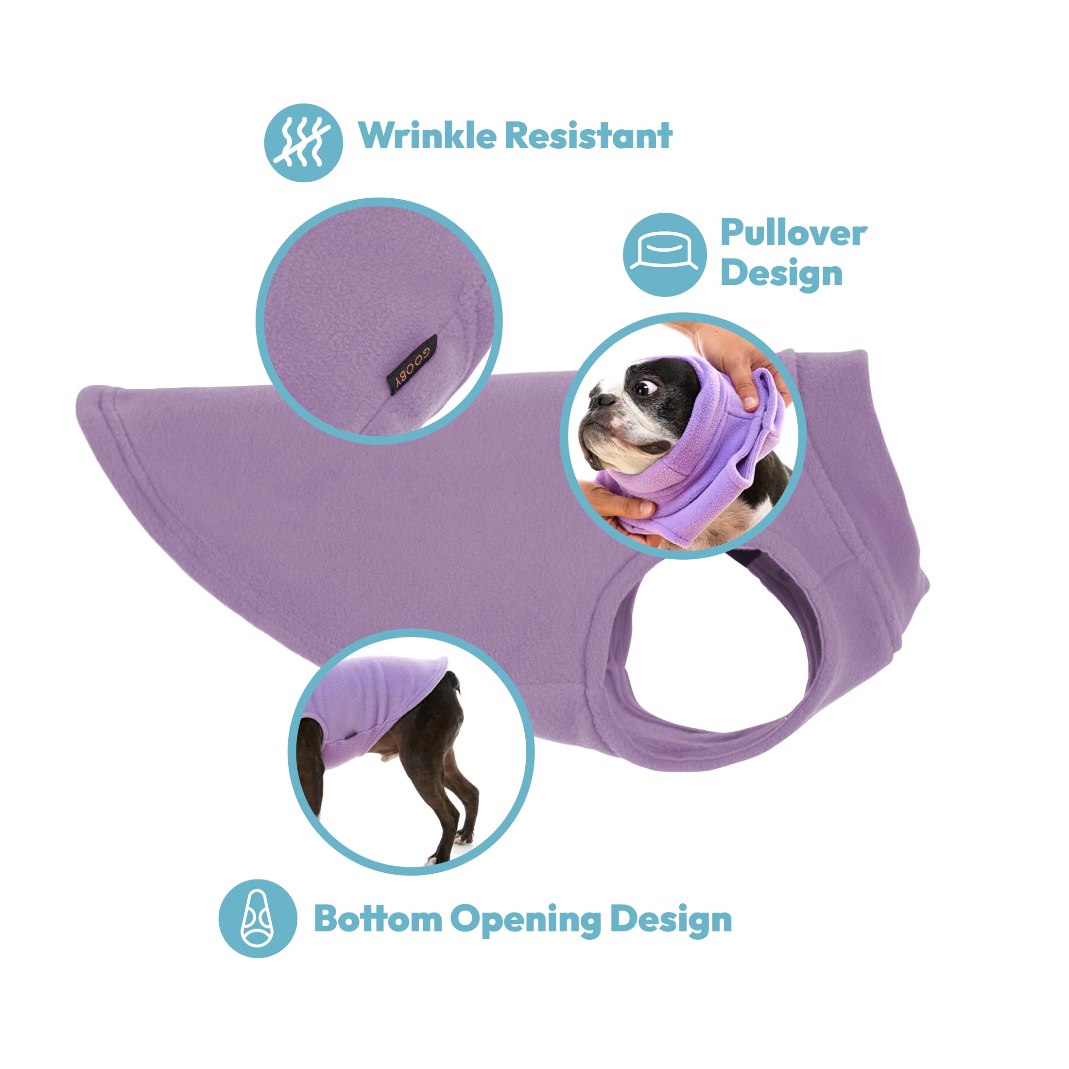 Gooby chaleco lavanda, tela elástica para mayor comodidad y estilo en paseos.