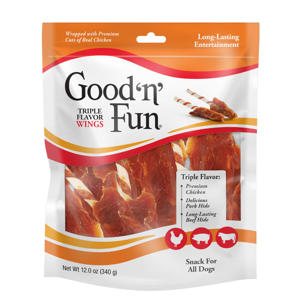 GOOD 'N' FUN empaque de Alas Sabor Triple, ideal para recompensas de entrenamiento.