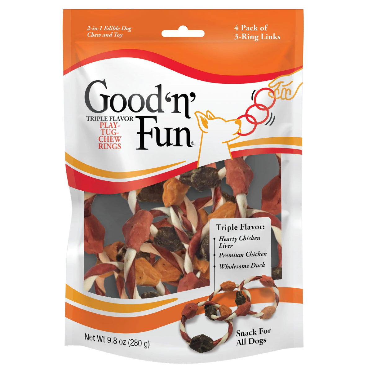 GOOD 'N' FUN anillo-juego-triple-sabores en acción, estimula el juego y sabor para perros