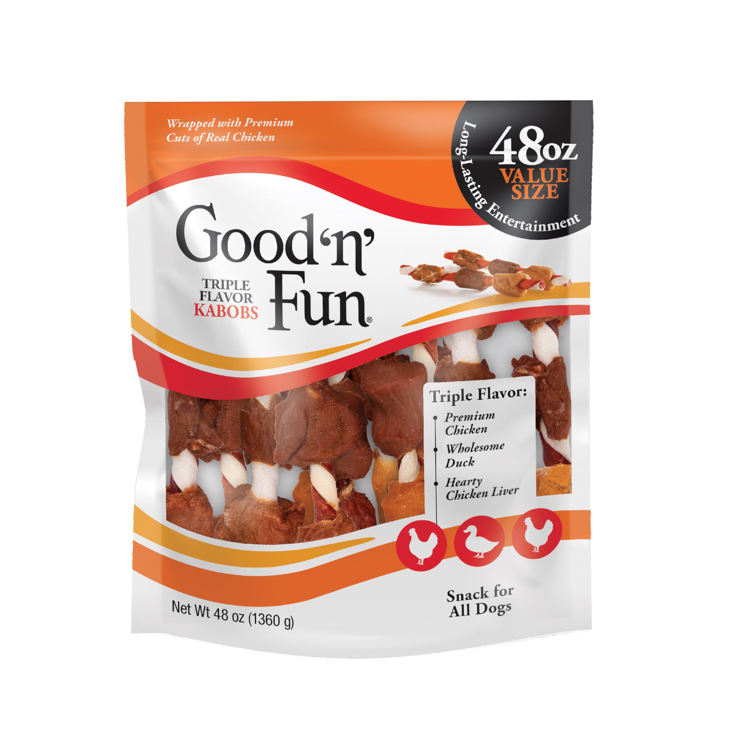 GOOD 'N' FUN brochetas triple sabor snack duradero para perros activos.