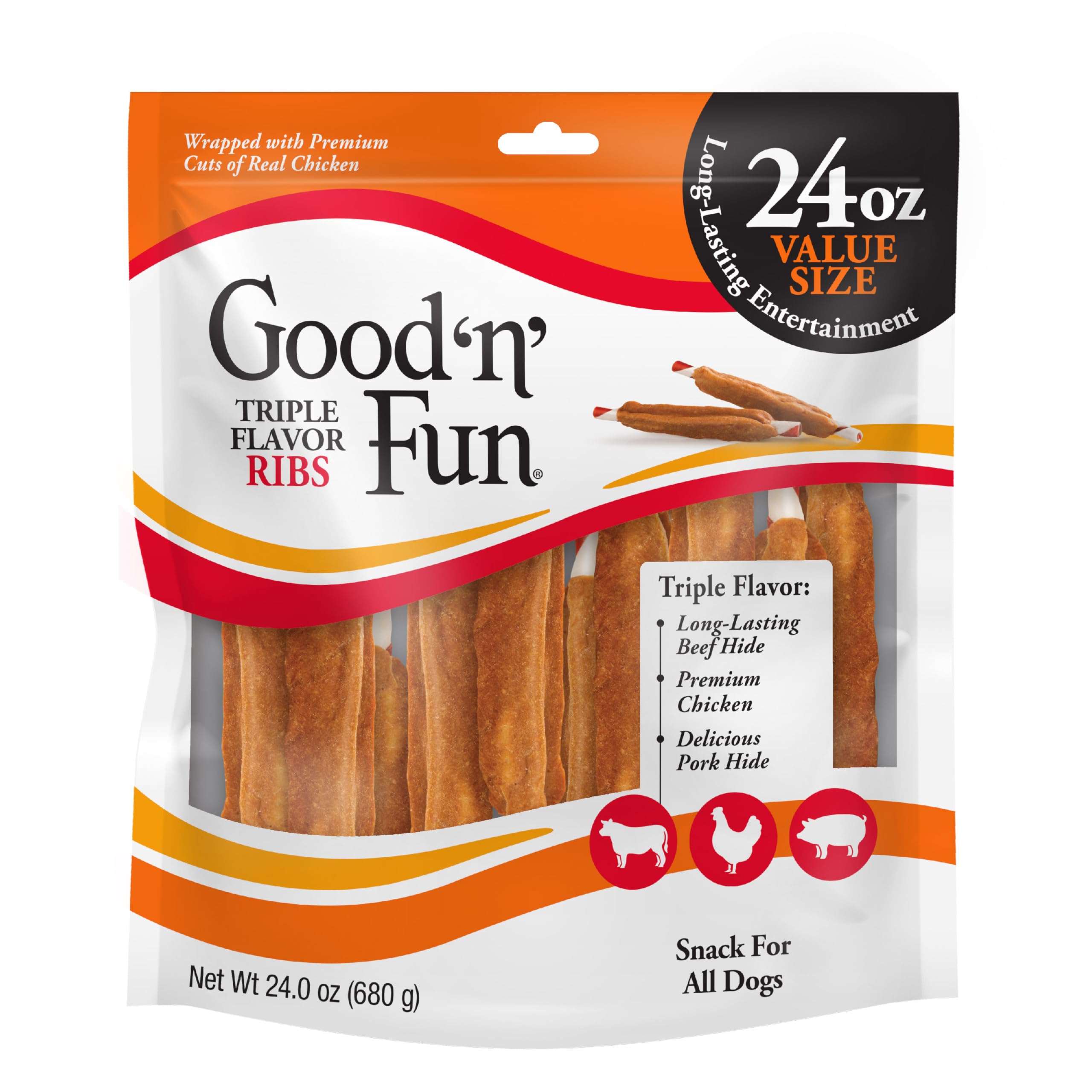 GOOD 'N' FUN masticables de costillas triple sabor, apto para todos los perros
