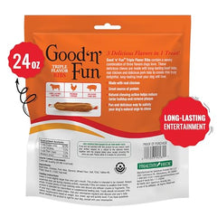 GOOD 'N' FUN masticables de costillas triple sabor, perro masticando durante juego diario