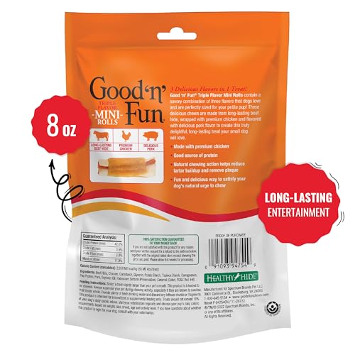 GOOD 'N' FUN Rollos Mini Sabor Triple para masticar, ideal para perros pequeños.