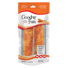 GOOD 'N' FUN rollos sabor triple 7 pulgadas, masticación prolongada para perros grandes.