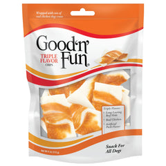 GOOD 'N' FUN tiras de cuero crudo duraderas para masticación diaria.