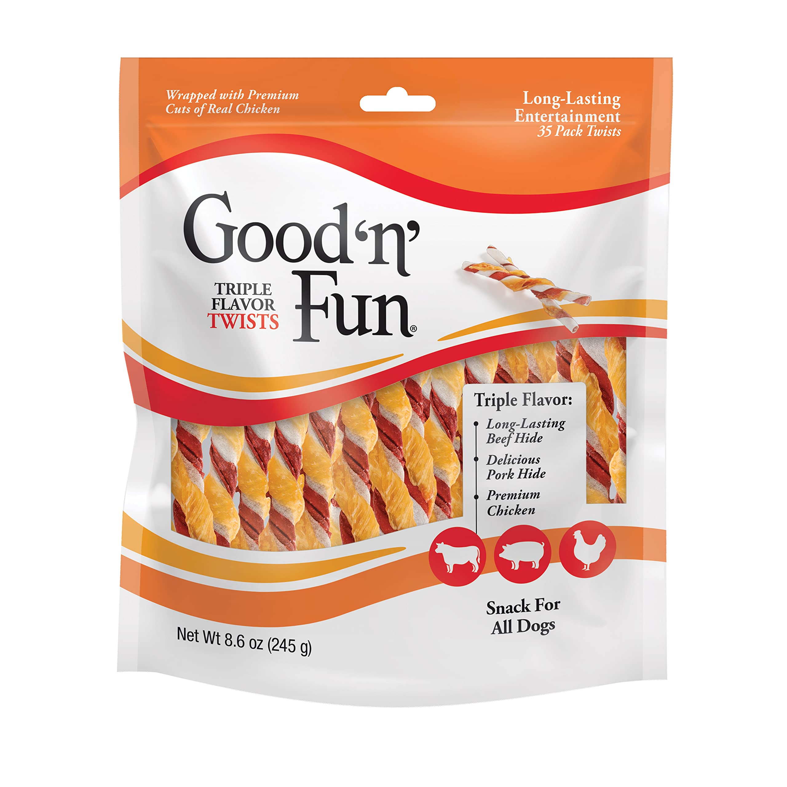 GOOD 'N' FUN torcidos triple sabores para perros, ideal para masticación prolongada