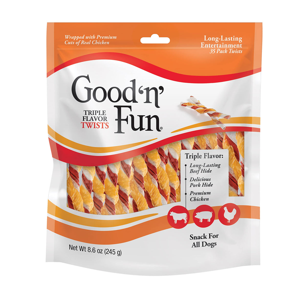 GOOD 'N' FUN torcidos triple sabores para perros, ideal para masticación prolongada