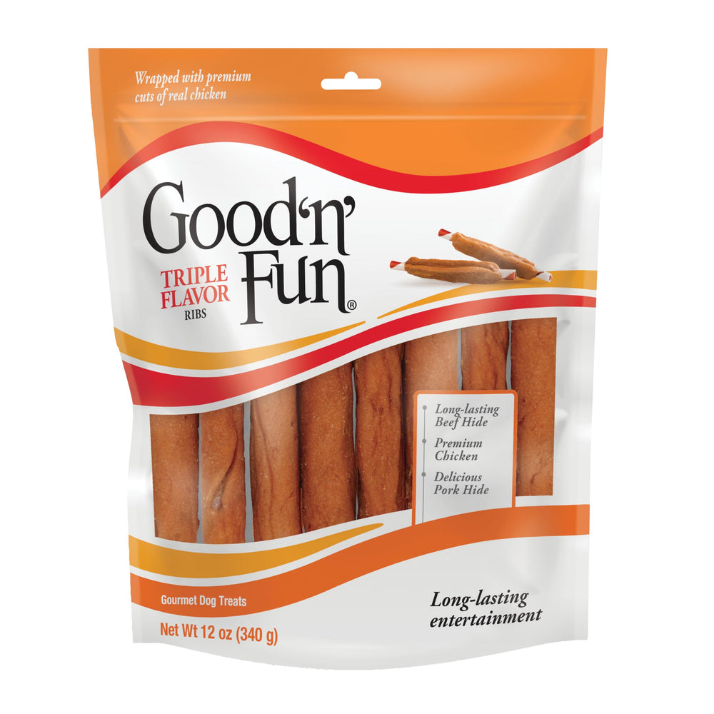 Good 'N' Fun Ribs de res, costilla masticable con sabor duradero para perros activos.