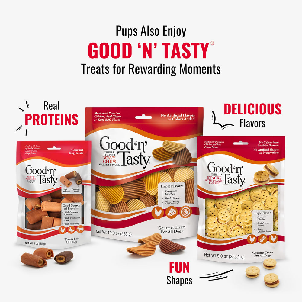 Good 'n' Fun Triple Flavor Rolls, para momentos de entrenamiento, snack sabroso y motivador.